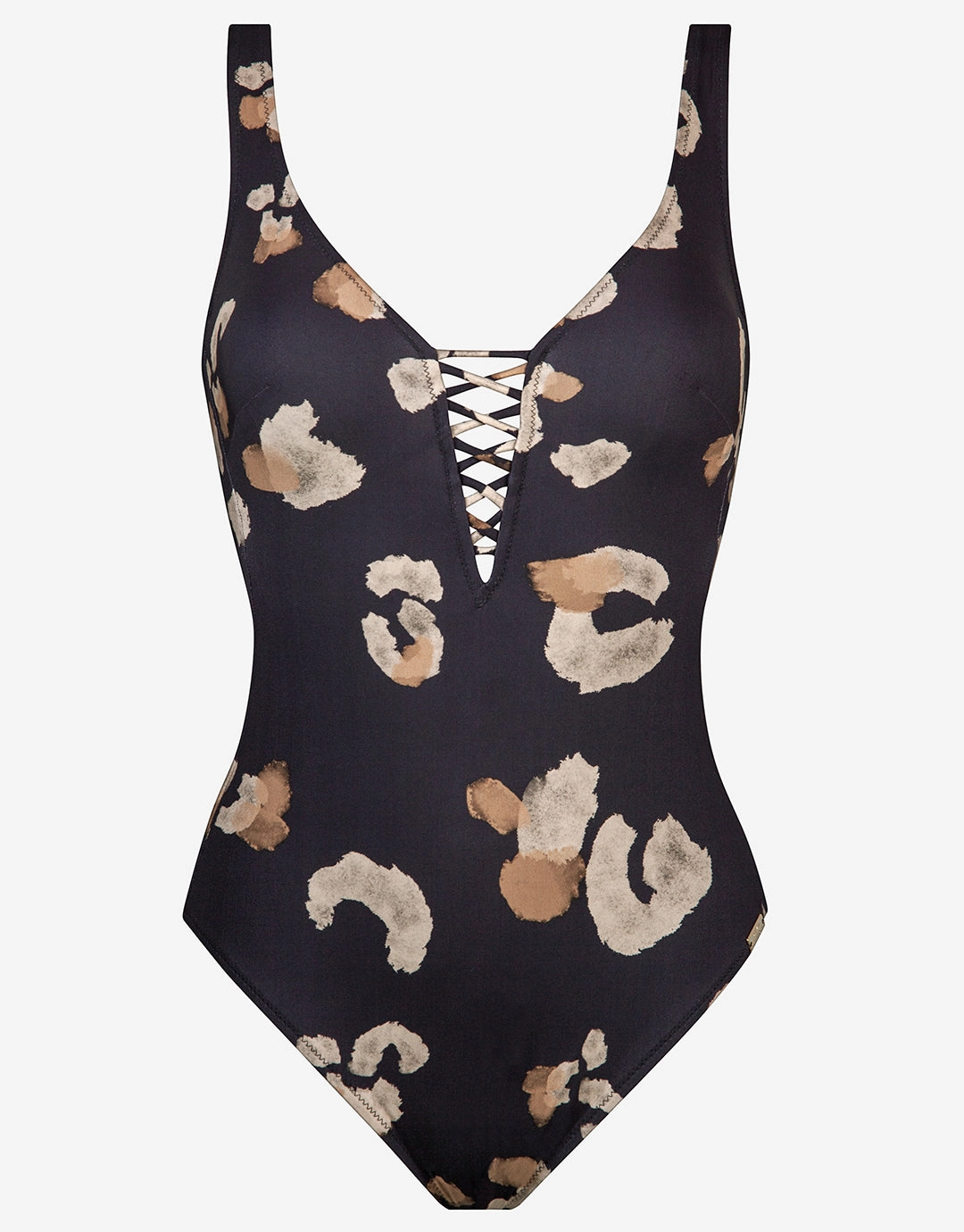 Abstraction Plunge Swimsuit - Black and Brown pool-ready swimwear for women, trendy swimwear collection