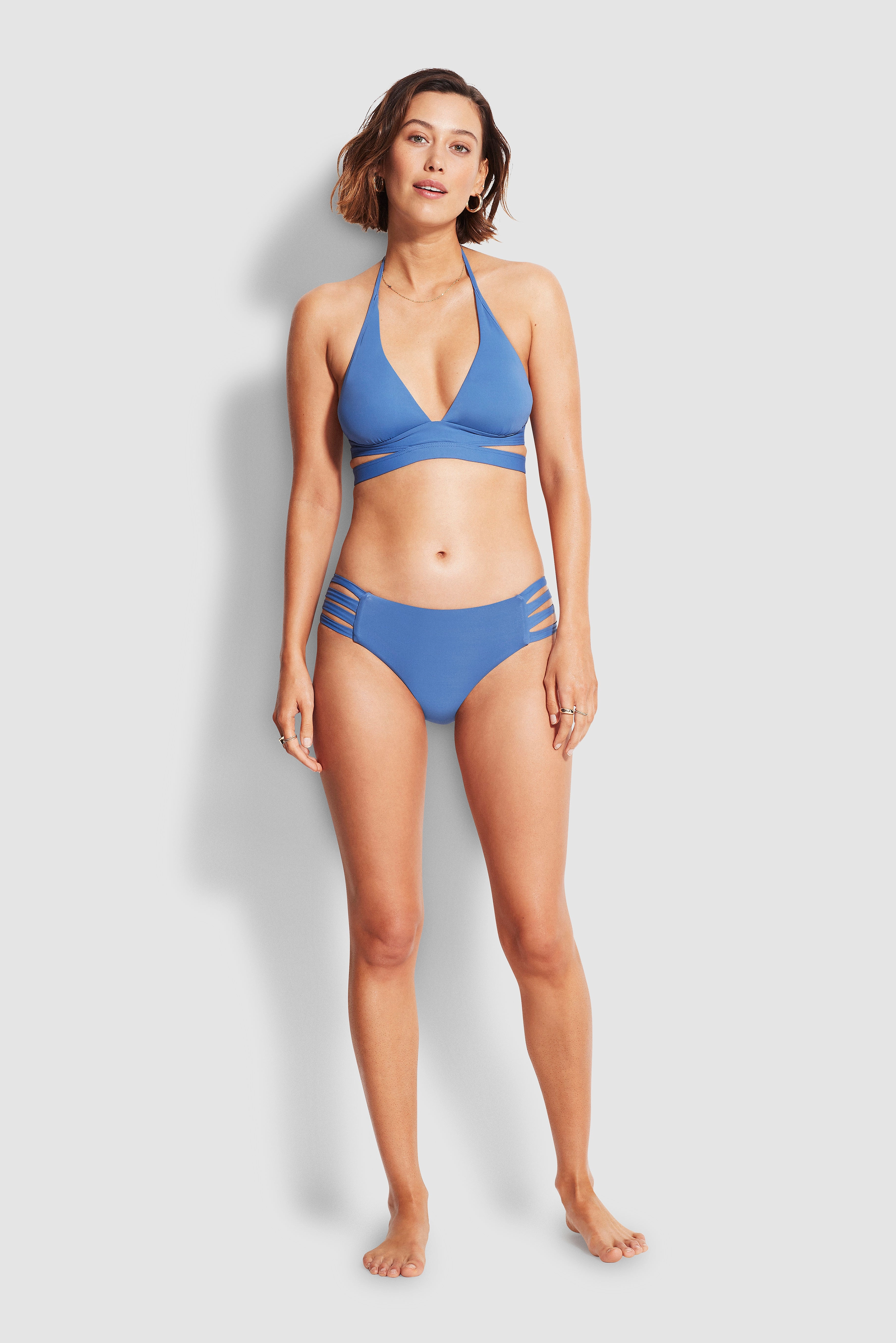 Active Halter Bikini Top - Marina Blue high waist bikinis women, cheeky cut bikinis for women