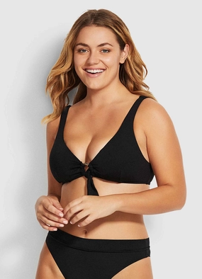 Active Ring Front Crop Bikini Top - Black push up bikinis women, sporty womens bikini sets