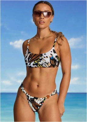 Adjustable Beaded Midi Bottom - Butterfly Cheetah black swim bottoms women, solid color bikini bottoms