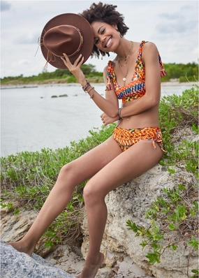 ADJUSTABLE SIDE TIE HIPSTER BOTTOM - Island Stripes modest swim bottoms women, comfortable bikini bottoms