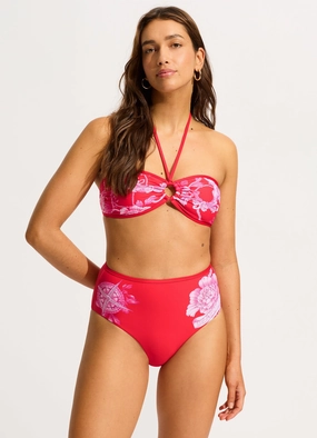 Ahoy Ring Front Bandeau Bikini Top - Chilli Red plus size swimwear women, summer swimwear for ladies