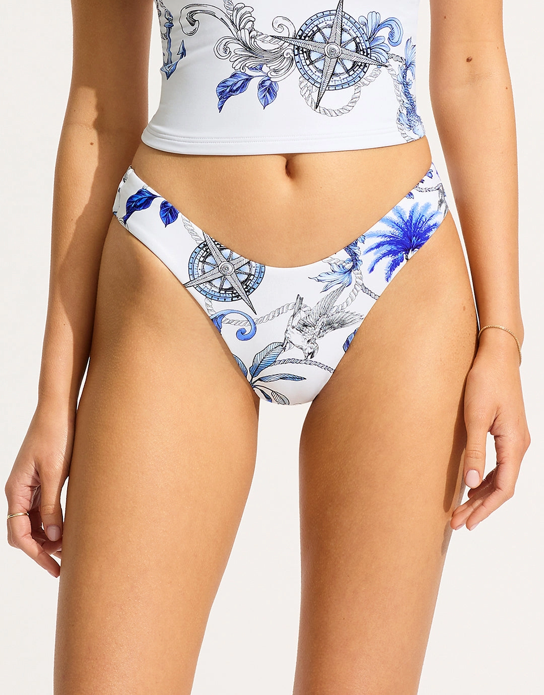 Ahoy Scoop High Cut Rio Bikini Pant - White adjustable swim bottoms women, flattering bikini bottoms