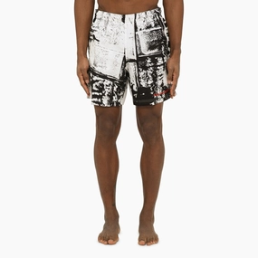 Alexander Mcqueen Men's Abstract Print Swim Shorts With Logo mens full coverage swimwear, stylish mens swim trunks