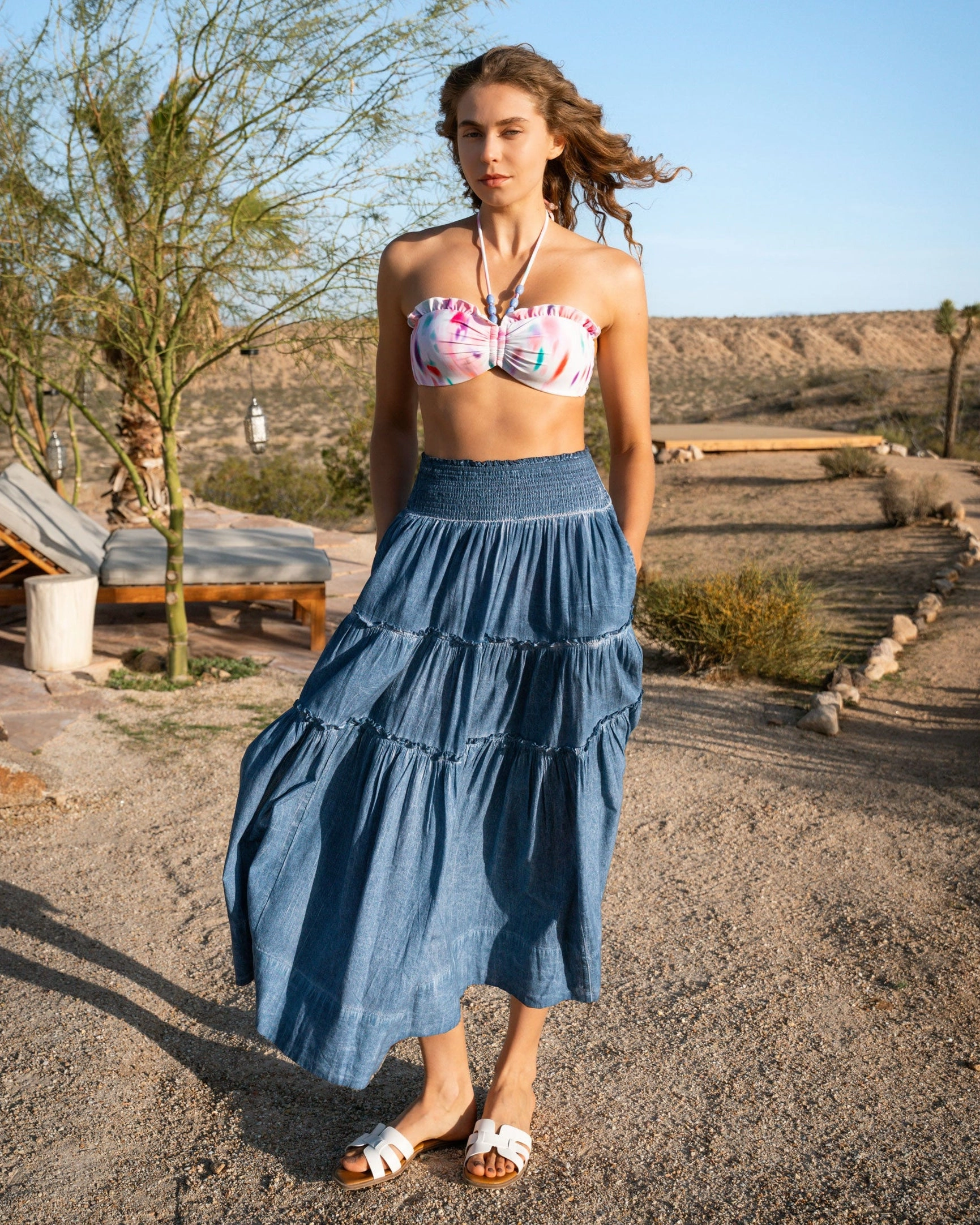 Alexis Top In Hazy Ikat Ivory