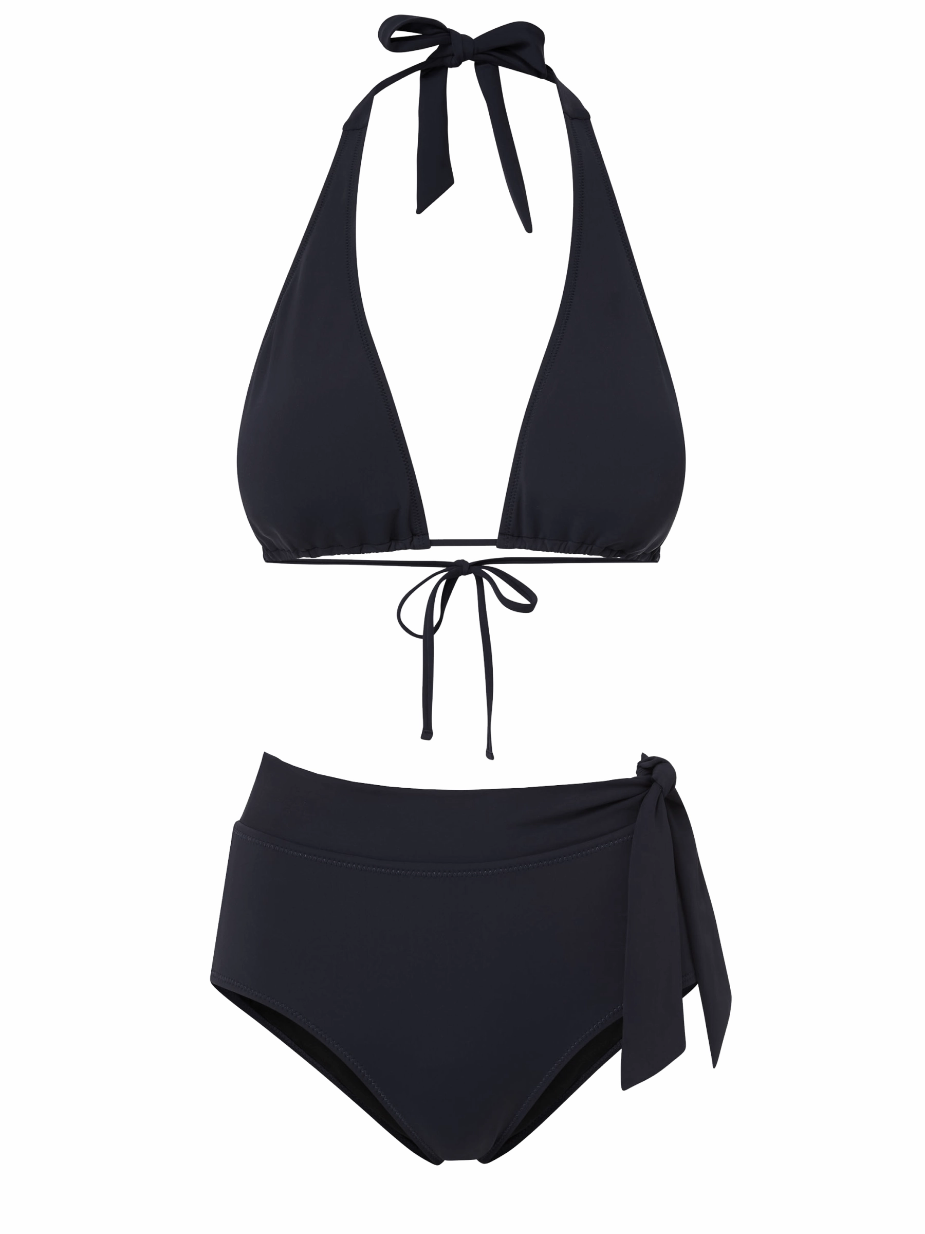 Allison Top   Side Tie High Waist Bottom in Black bikini bottom with tie sides, swim top for sunbathing