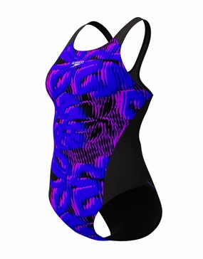 Allover Digital Recordbreaker Swimsuit - Blue/Black minimalistic swimsuits women, sleek swimwear styles