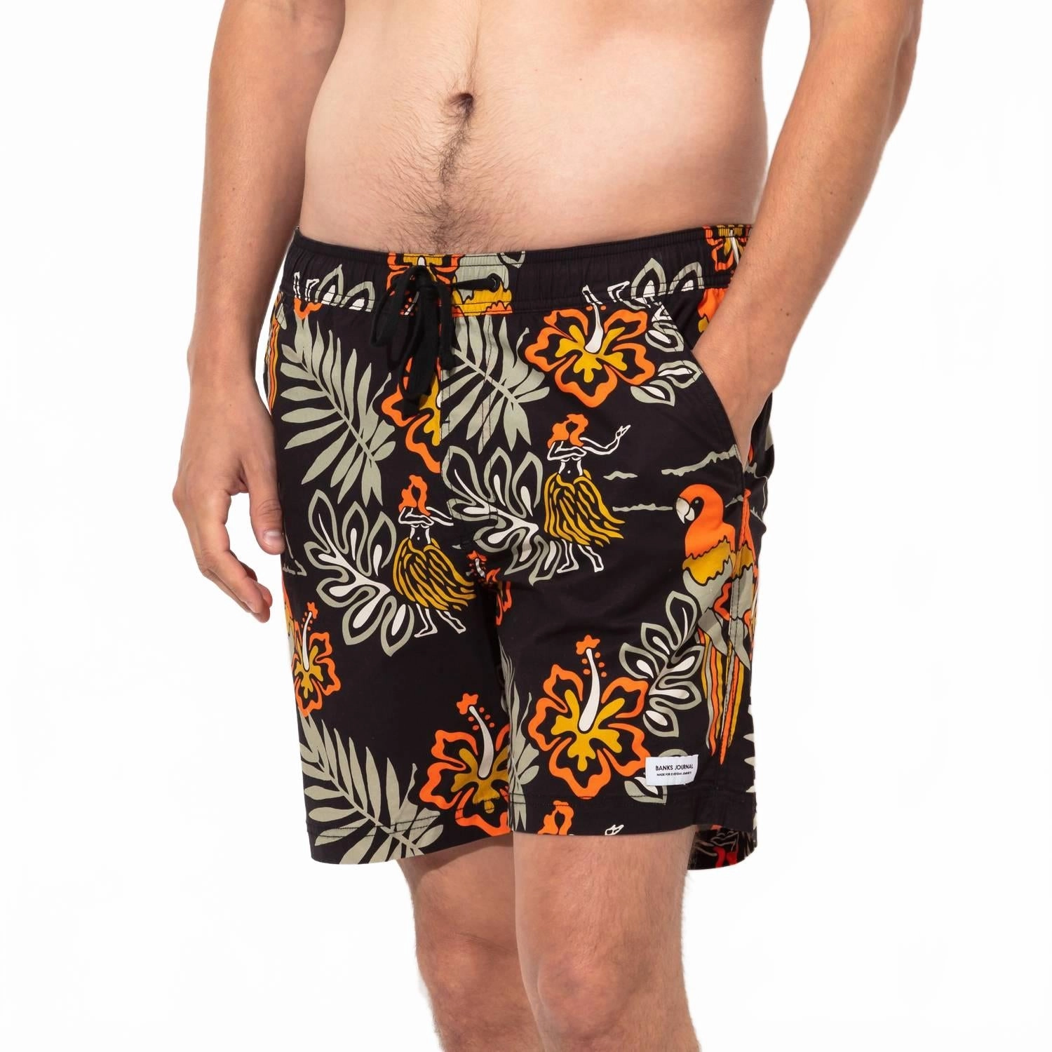 Aloha Club Elastic Boardshort In Black mens full coverage swimwear, stylish mens swim trunks