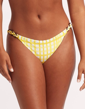 Amalfi Check Trim Hipster Bikini Pant - Lime Light adjustable swim bottoms women, flattering bikini bottoms