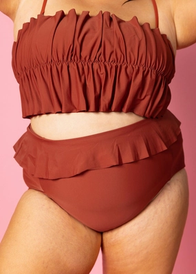 Amber Brown | Peplum Bottoms elastic waistband swim bottoms, mix-and-match bikini bottoms