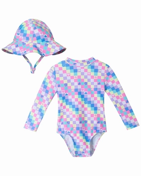 Andy & Evan Rashguard & Matching Hat Set stylish teen girl swimsuits, teen girls swimwear sets
