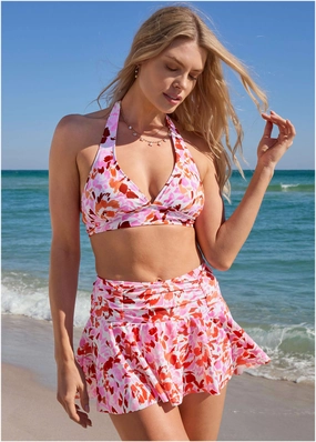 Anguilla Halter Top - Feathered Blooms bandeau bikini tops, triangle swim tops