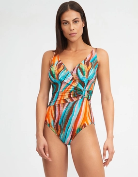 Aquarelle Wrap Front Swimsuit womens resort swimwear, flattering one-piece swimsuits