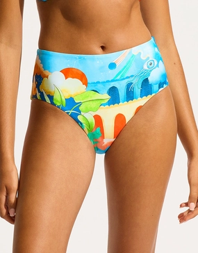 Aquarius High Waist Bikini Pant - Turquoise adjustable swim bottoms women, flattering bikini bottoms