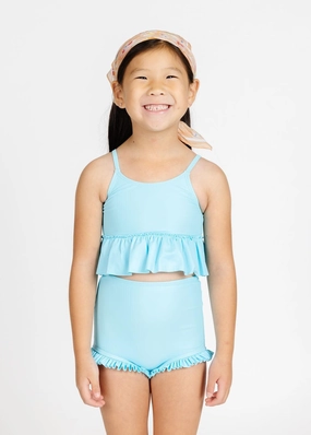 Arctic Blue | Mini All Ruffled Up Bottoms girls full coverage swimwear, kids swimwear for pool