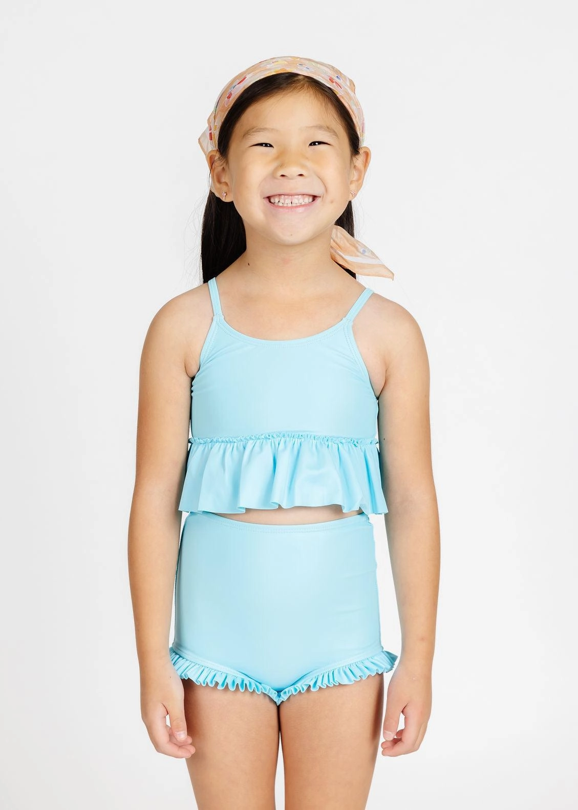 Arctic Blue | Mini All Ruffled Up Bottoms girls full coverage swimwear, kids swimwear for pool