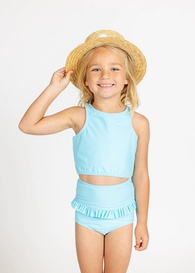 Arctic Blue | Mini Racer Back Top girls full coverage swimwear, kids swimwear for pool