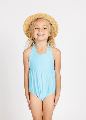 Arctic Blue | Mini Romper One-Piece girls full coverage swimwear, kids swimwear for pool