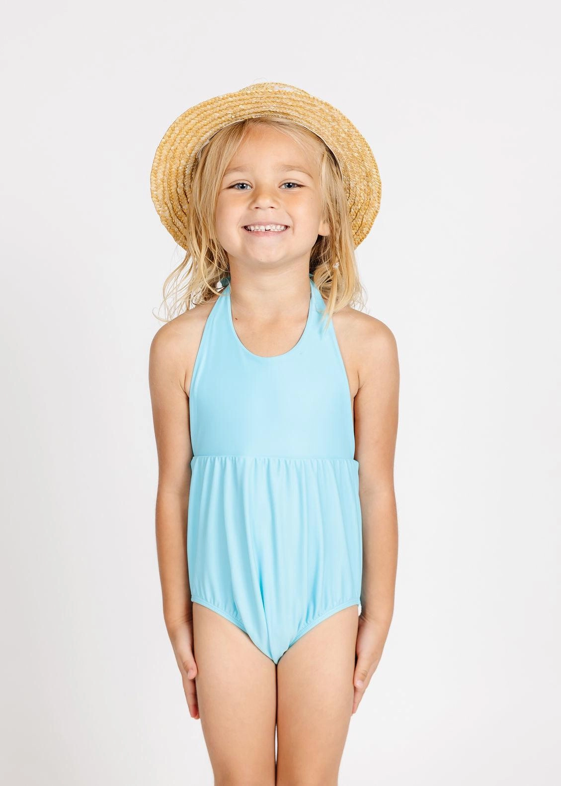 Arctic Blue | Mini Romper One-Piece girls full coverage swimwear, kids swimwear for pool