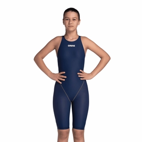 Arena Powerskin ST NEXT Junior Girls Open Back Kneeskin - Navy performance swimwear for women, athletic swimsuits