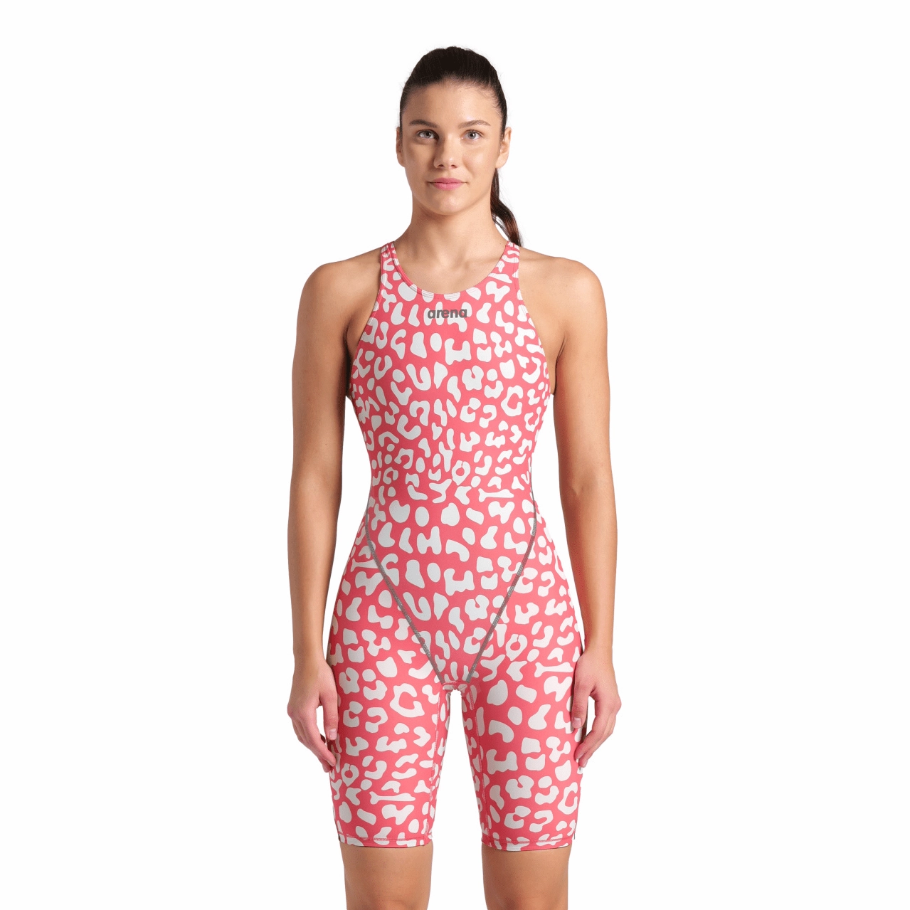 Arena Powerskin ST NEXT Womens Kneeskin Limited Edition - Leopard Geranium performance swimwear for women, athletic swimsuits