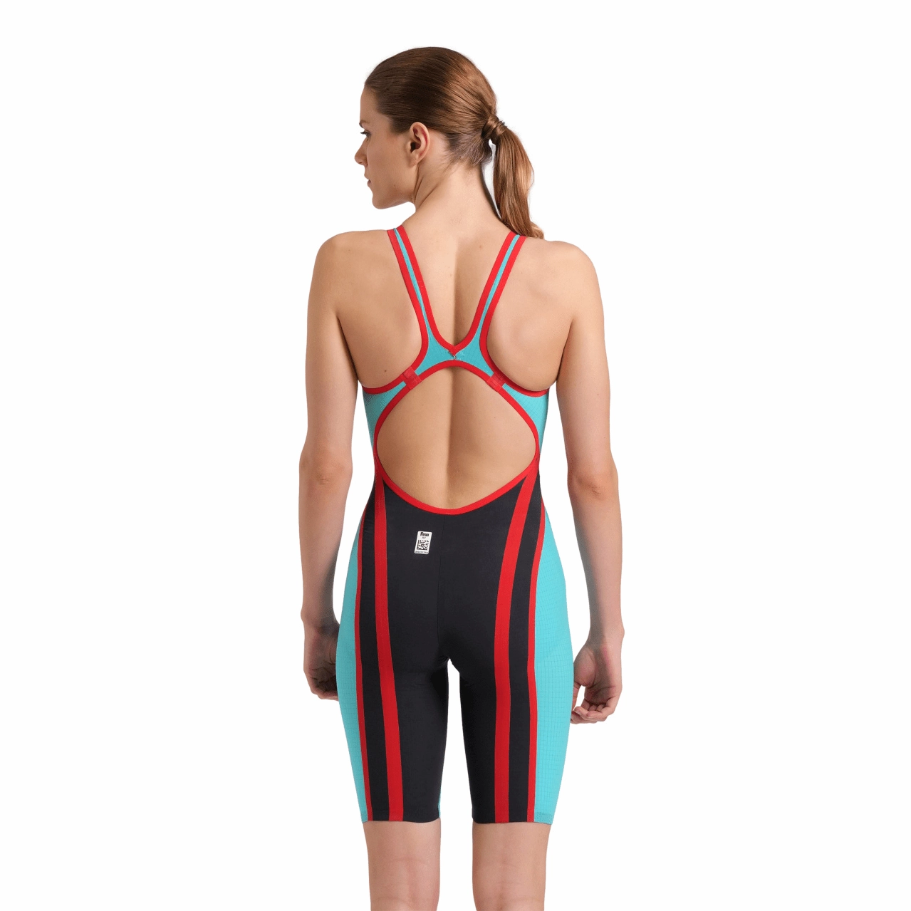 Arena Women's Powerskin Carbon Core FX Open Back Kneeskin - Turquoise / Metallic