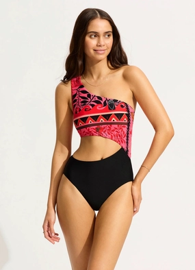 Atlantis One Shoulder Cut Out One Piece - Paradise Pink plus size swimwear women, summer swimwear for ladies