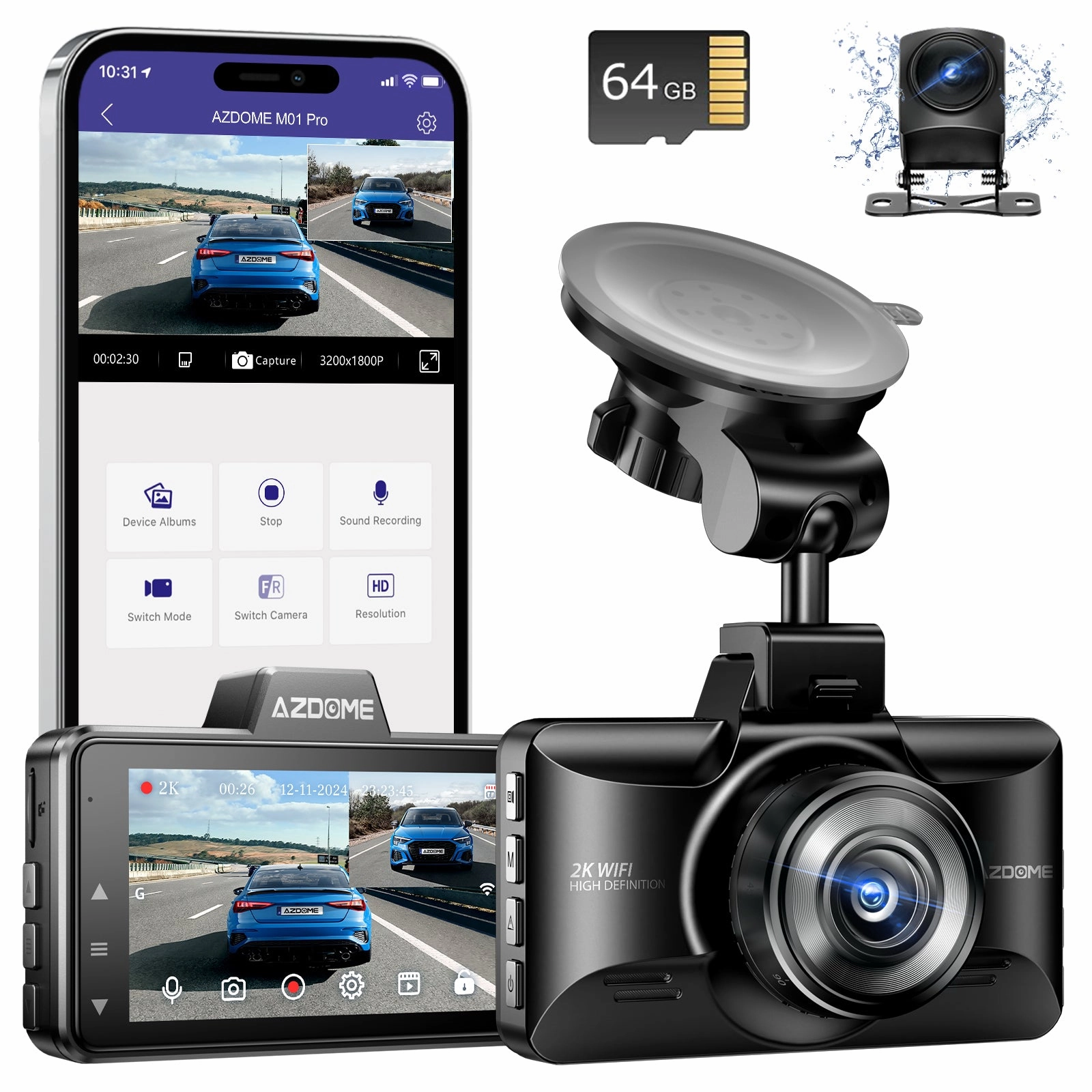 Dont Wait Save Azdome Upgraded M01 3K Wifi Dash Cam Front And Rear, 3" Screen Dual Dash Camera For Car Built-In Adas G-Sensor, 24H Parking Mode Car Camera