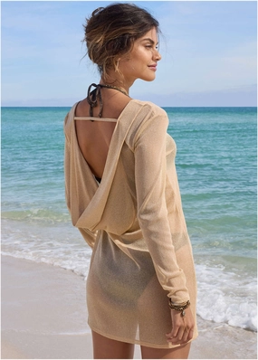 Backless Cover-Up Dress - Gold swimwear with tummy control, elegant swimsuits for women