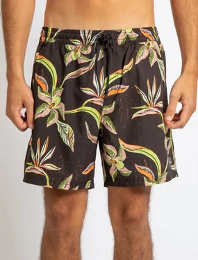 Bali 17" Elastic Boardshort In Black mens beach swimwear, quick dry mens swimsuits