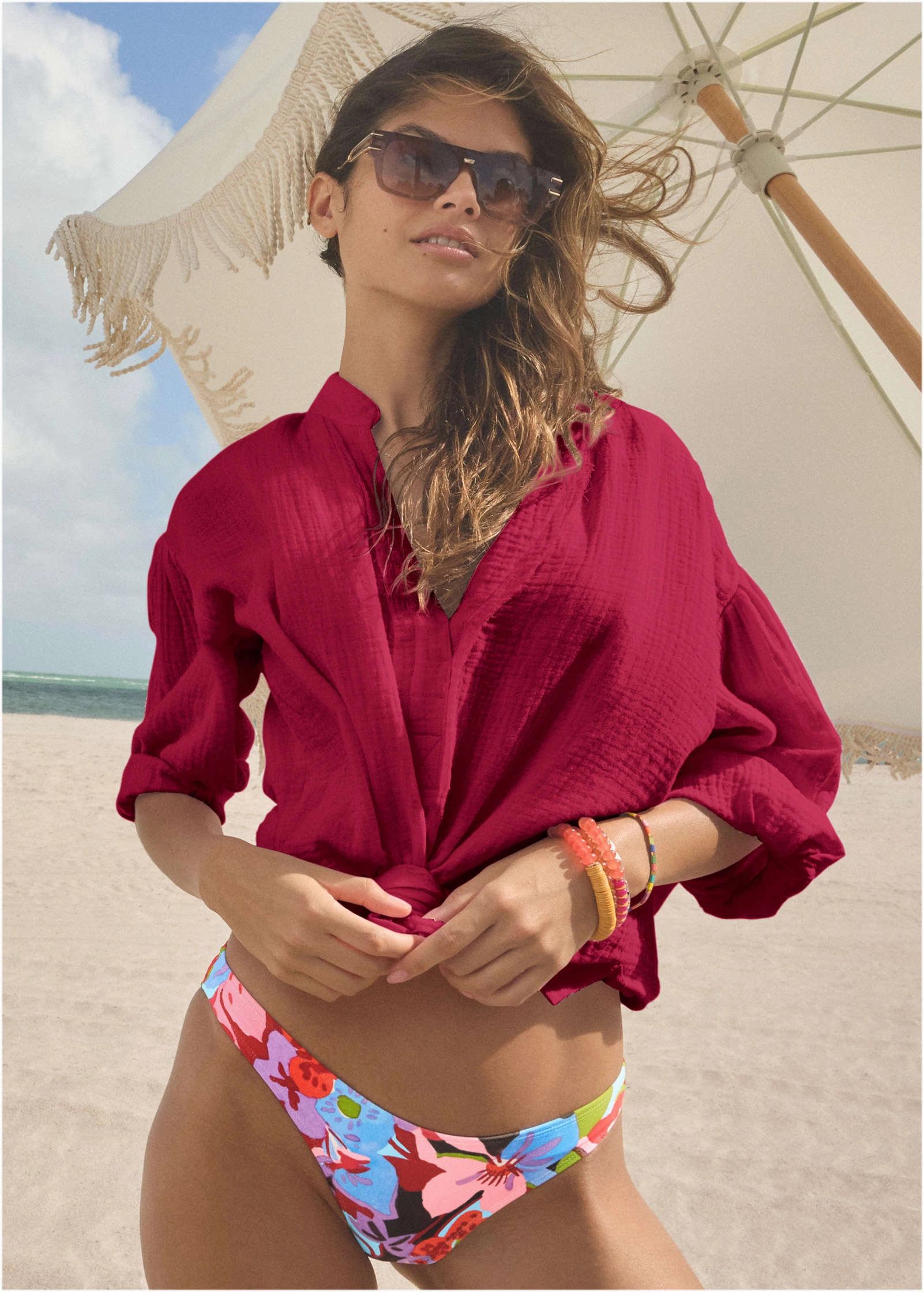 Bali Moderate Bottom - Strawberry Floral modest swim bottoms women, comfortable bikini bottoms