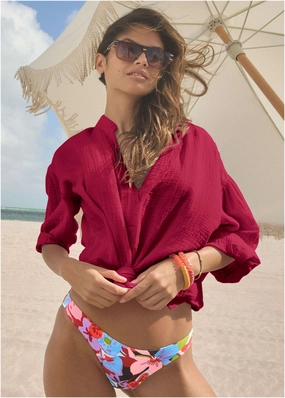 Bali Moderate Bottom - Strawberry Floral modest swim bottoms women, comfortable bikini bottoms