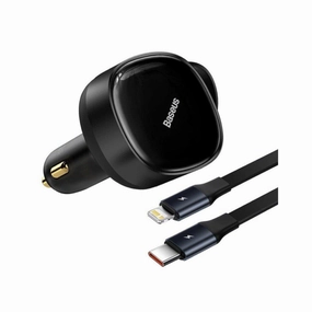 Mega Online Discount Save Big Online Baseus Car Charger Enjoyment Retractable Dual Output Type-C & Lightning 30W Black Cgtx000001