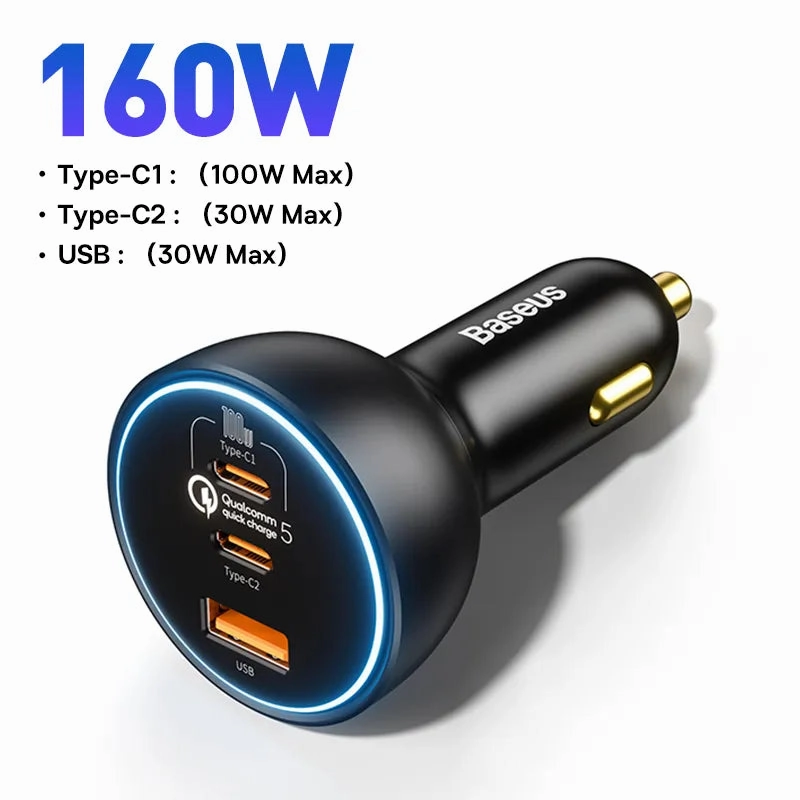 Hot Discount Deal Baseus Car Charger Qc 5.0 Fast Quick Charging 160W Usb Type C For Iphone, Anroids, Laptops, Tablets