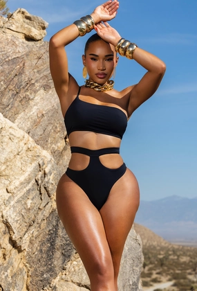 Basil High Waisted Bikini - Black classic triangle bikinis, simple bikini top and bottom