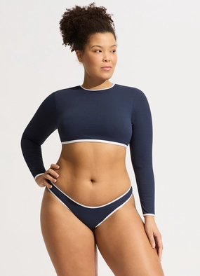 Beach Bound Cropped Long Sleeve Rashie - True Navy modern womens swimwear, one piece swimsuits women