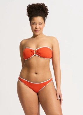 Beach Bound Ring Front Bandeau Bikini Top - Tamarillo modern womens swimwear, one piece swimsuits women