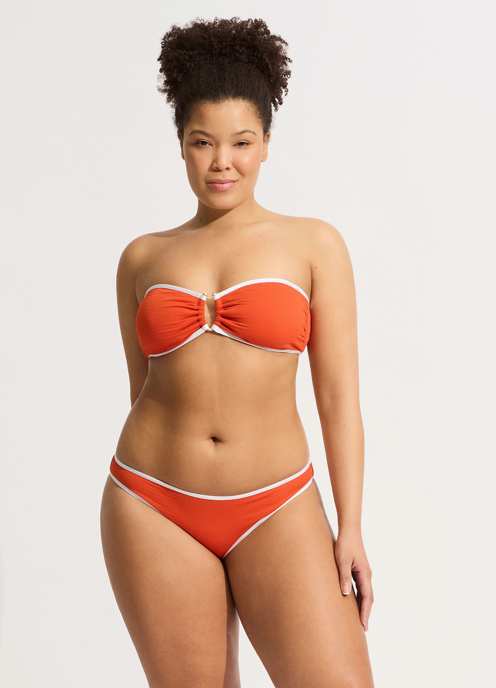 Beach Bound Ring Front Bandeau Bikini Top - Tamarillo modern womens swimwear, one piece swimsuits women