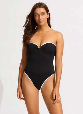 Beach Bound Ring Front Bandeau One Piece - Black modern womens swimwear, one piece swimsuits women