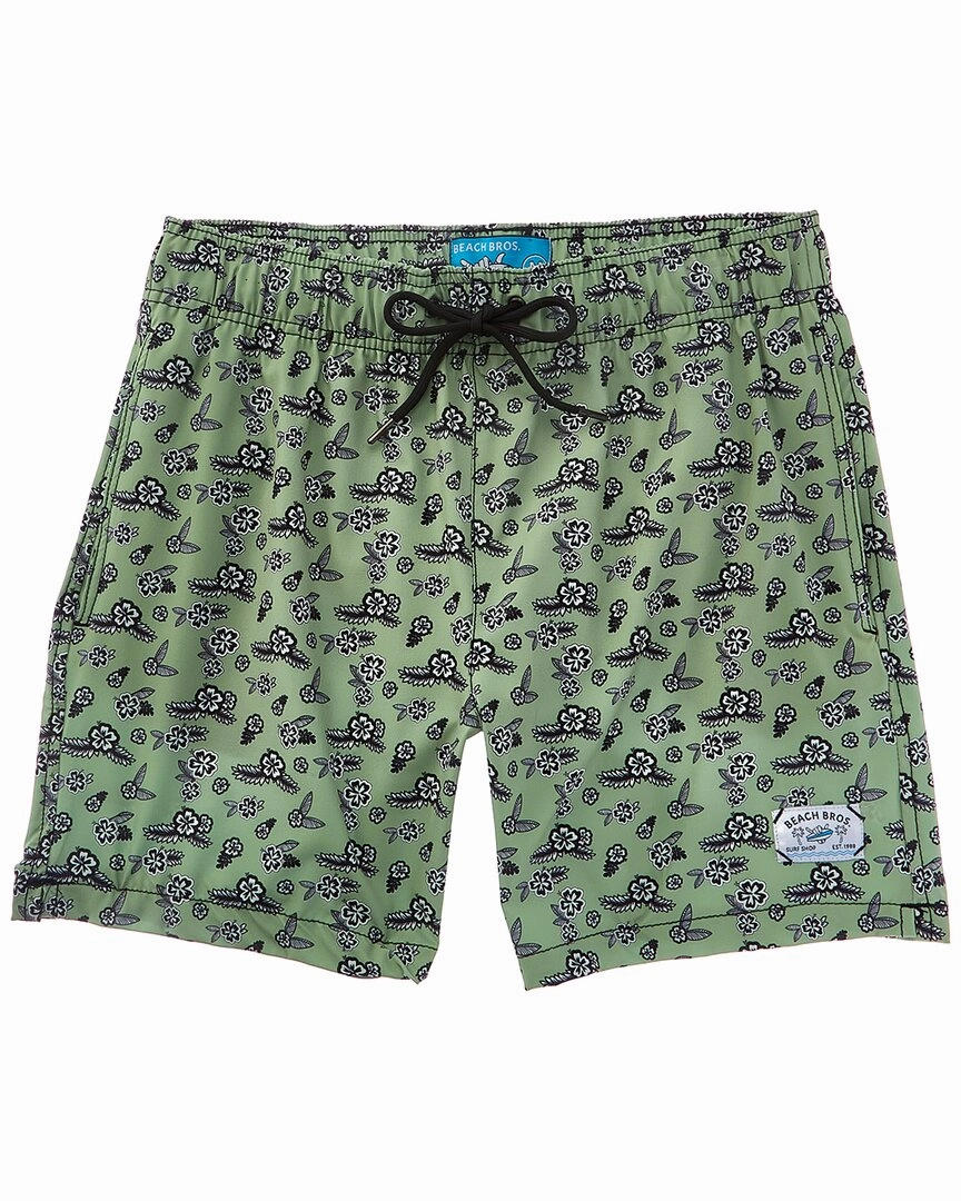 Beach Bros Geo Floral Leaf Swim Trunk mens full coverage swimwear, stylish mens swim trunks
