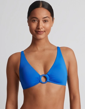 Beach Club Solids Macrame Ring OTS Bikini Top - Electric Blue full coverage swim tops, cute bikini tops
