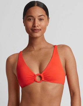 Beach Club Solids Macrame Ring OTS Bikini Top - Persimmon full coverage swim tops, cute bikini tops