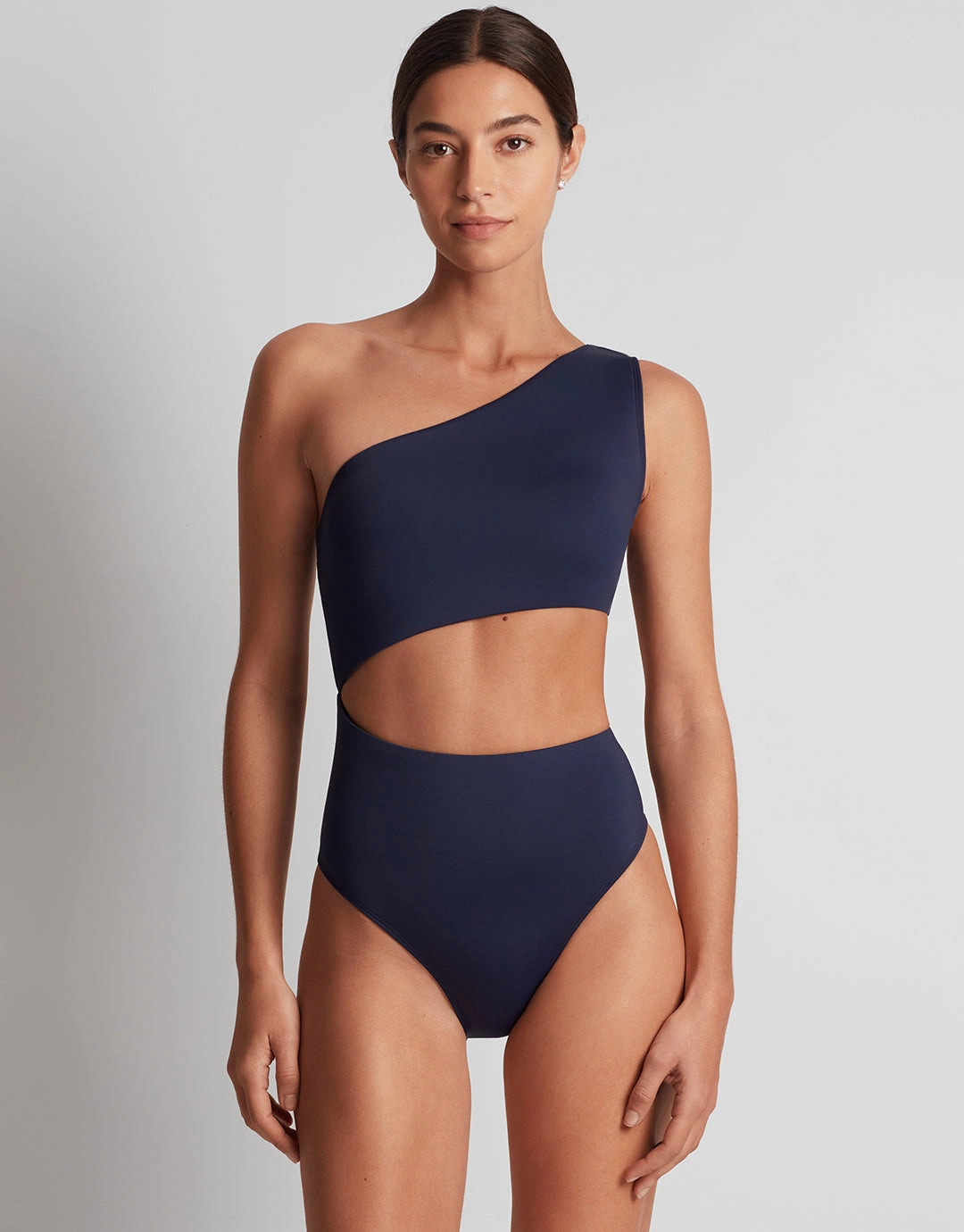 Beach Club Solids One Shoulder Cutout Swimsuit - Dark Navy tummy control swimwear women, slimming swimsuits