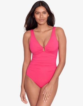 Beach Club Solids Ring OTS Swimsuit - Passionfruit womens resort swimwear, flattering one-piece swimsuits
