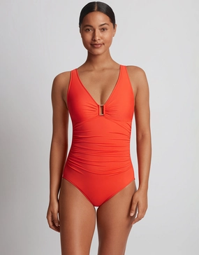 Beach Club Solids Ring OTS Swimsuit - Persimmon womens resort swimwear, flattering one-piece swimsuits