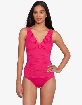 Beach Club Solids Ruffle Swimsuit - Orchid womens resort swimwear, flattering one-piece swimsuits