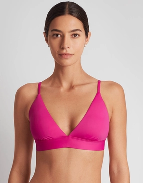 Beach Club Solids Triangle V Neck Bra Bikini Top - Freesia Pink full coverage swim tops, cute bikini tops