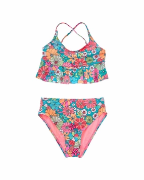 Beach Lingo 2pc Ruffle Bralette & High-Waist Bottom Swim Set stylish teen girl swimsuits, teen girls swimwear sets