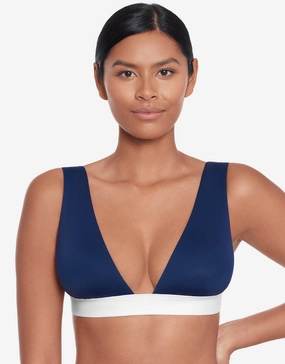 Bel Air Modern V Neck Bikini Top - Navy and White full coverage swim tops, cute bikini tops