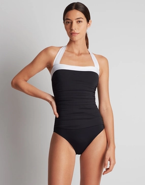 Bel Air Shirred Bandeau Mio Swimsuit - Black and White womens resort swimwear, flattering one-piece swimsuits